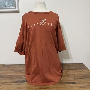 Free Planet Relaxed Fit Tee Rust Orange Stay Real Graphic T-Shirt Large